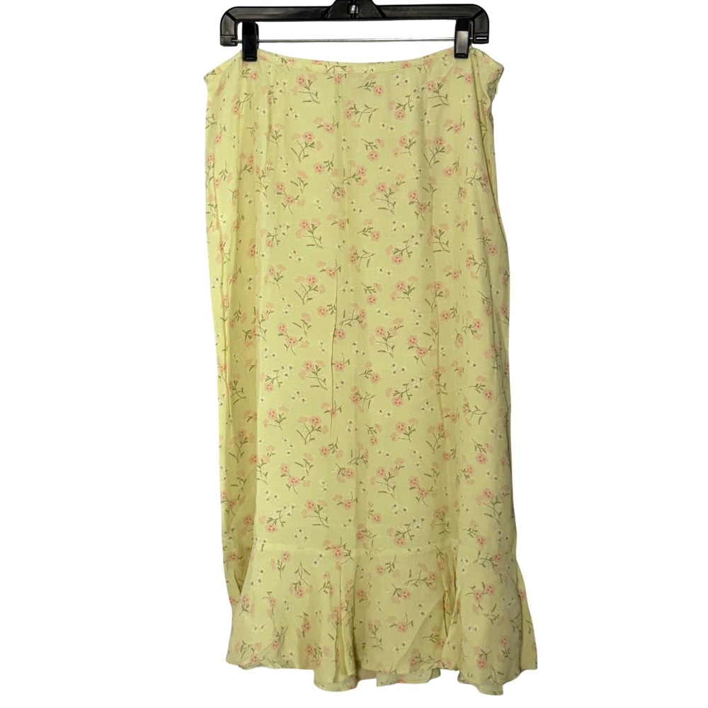 Vintage Christopher Banks Floral Ruffle Hem Midi Skirt Yellow Cottagecore - 14